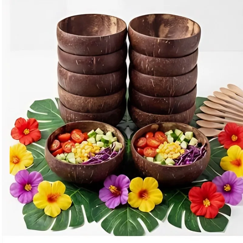 Coconut Bowl Natural Handmade 12-15cm Dinnerware With Wood Spoon Fruit Dessert Salad Ramen Rice Bowl