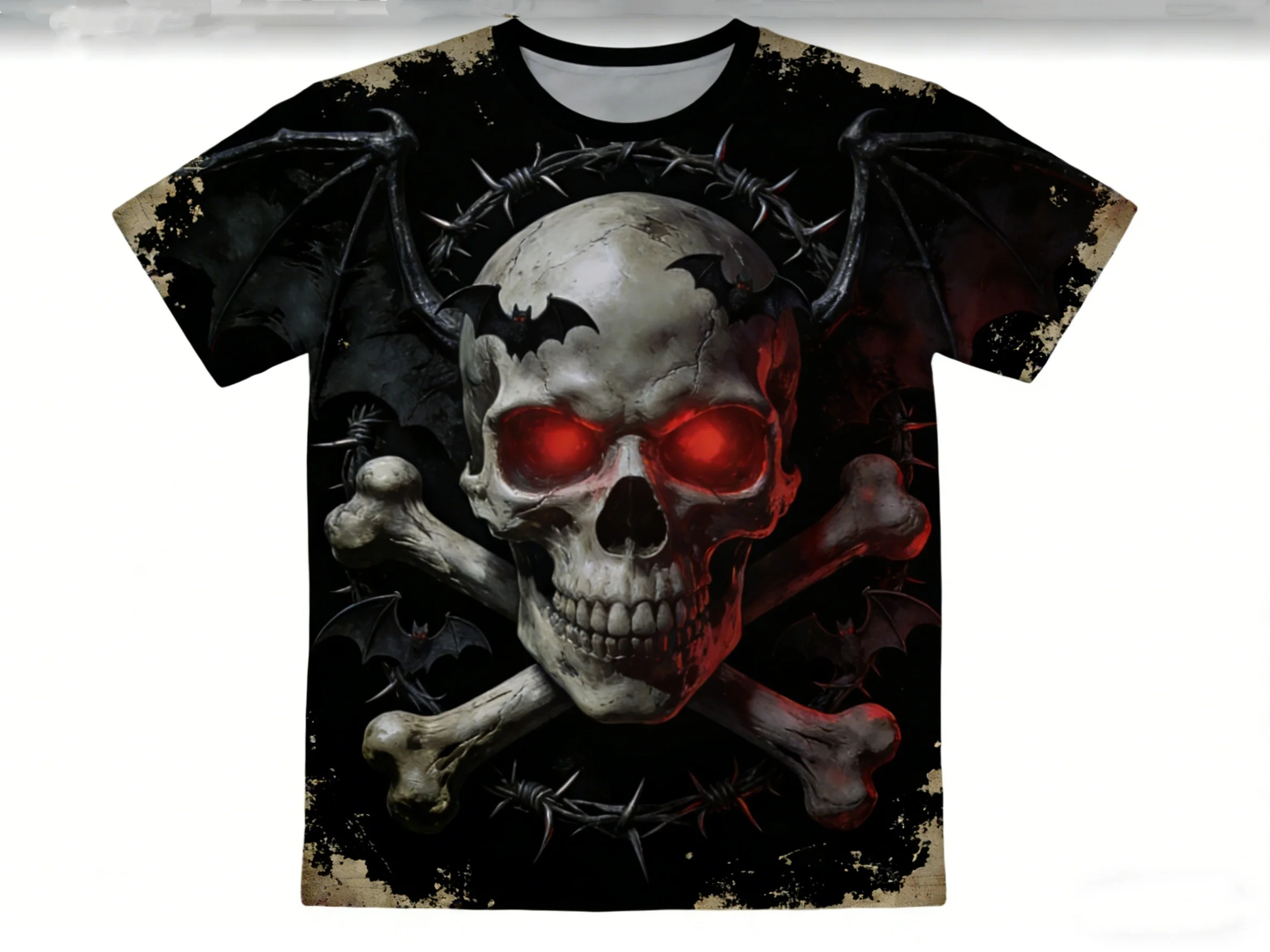 Men T-Shirt Dark Fantasy Skull & Bat Wings 3D Print T-Shirt Breathable,Lightweight, Comfortable Men Casual Summer Top Male Tee