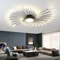 Led Firework Chandelier Dimmable For Living Room Bedroom Milk Yellow Ceiling Chandelier Dining Room LED Ceiling Lamp With Remote