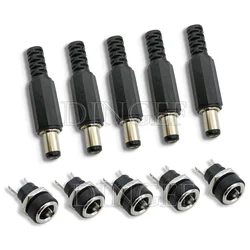 10PCS 5Pair 5.5x2.1mm 5.5x2.5mm DC Power Plug Male Female Jack Socket Nut Panel Mount DC Power Adapter Connector DC022B DC-022B