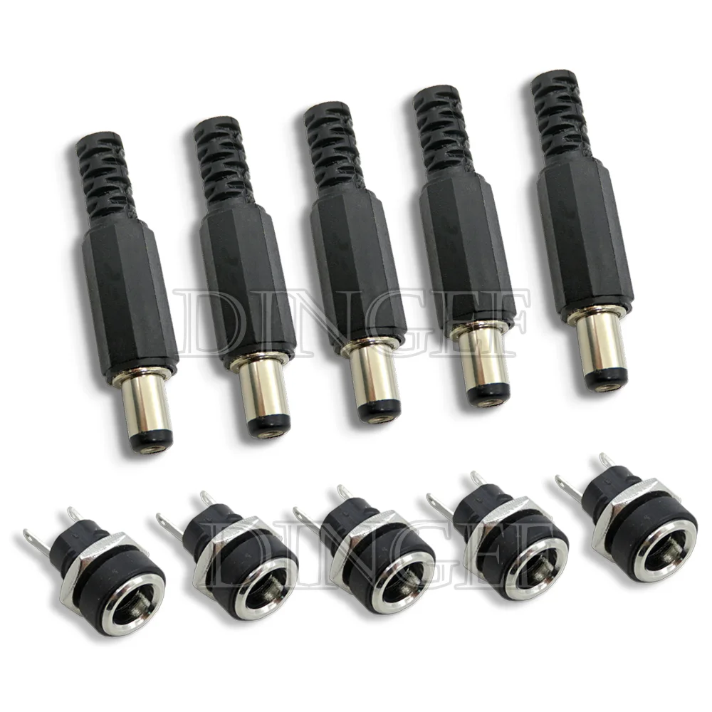 10PCS 5Pair 5.5x2.1mm 5.5x2.5mm DC Power Plug Male Female Jack Socket Nut Panel Mount DC Power Adapter Connector DC022B DC-022B