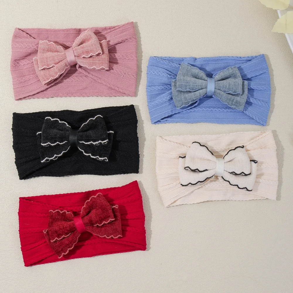 Cute Bow Headband for Baby Girl Cable Knit Infant Hair Band Soft Stretchy Kids Headwear Warm Baby Hair Accessories for Girl