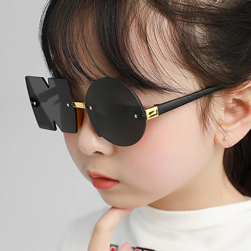 

Fashion Round Sunglasses Children Letter NO Shaped Rimless Gradient Sun Glasses Baby Sunshades Cutting Lens Girls Boy Eyeglasses