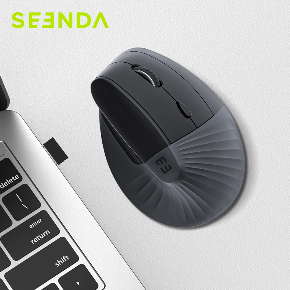 Seenda 인체 공학적 수직 무선 마우스, C타입 충전식 2.4 USB 마우스, 노트북 태블릿 폰 맥북 PC 블랙