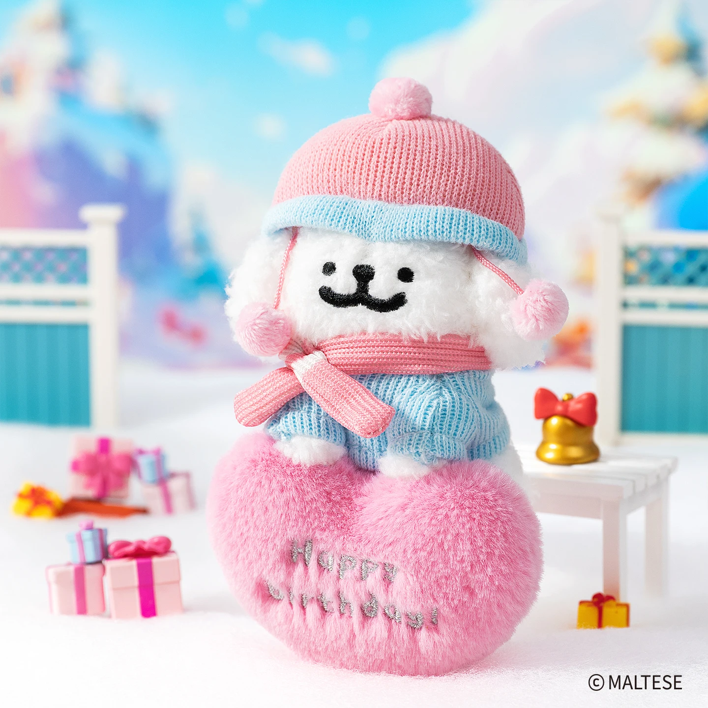 En Stock, serie maltesa auténtica, figura esponjosa de dibujos animados Kawaii, muñeca, mochila, llavero con dije, figura bonita, regalo de cumpleaños para pareja