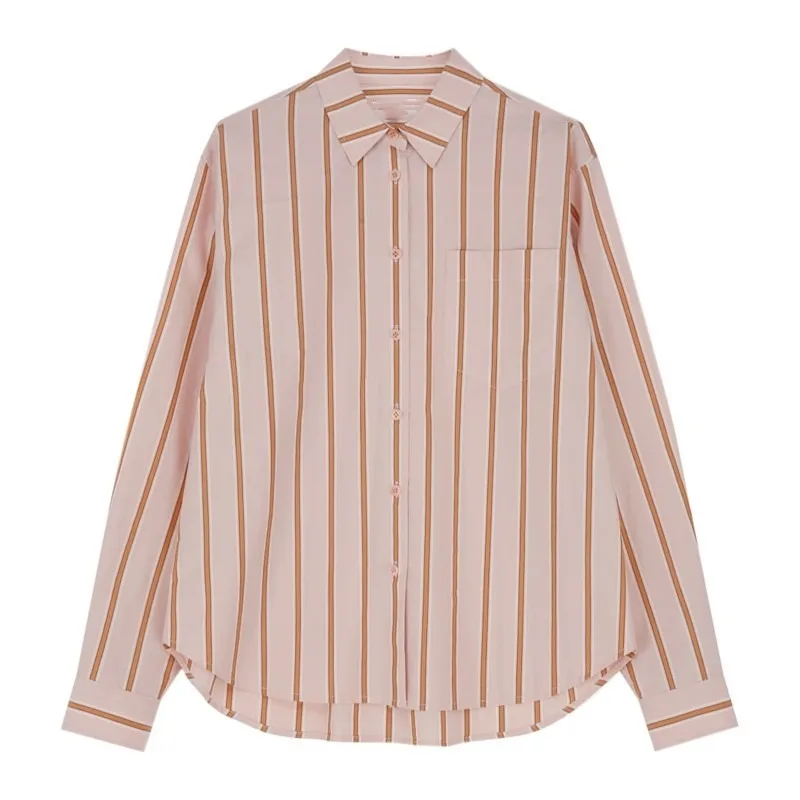 LER @ BE-Vertical Striped Shirt for Women, Versatile and Niche Design, Loose Long Sleeved Shirt, Autumn and Winter, New, 2024