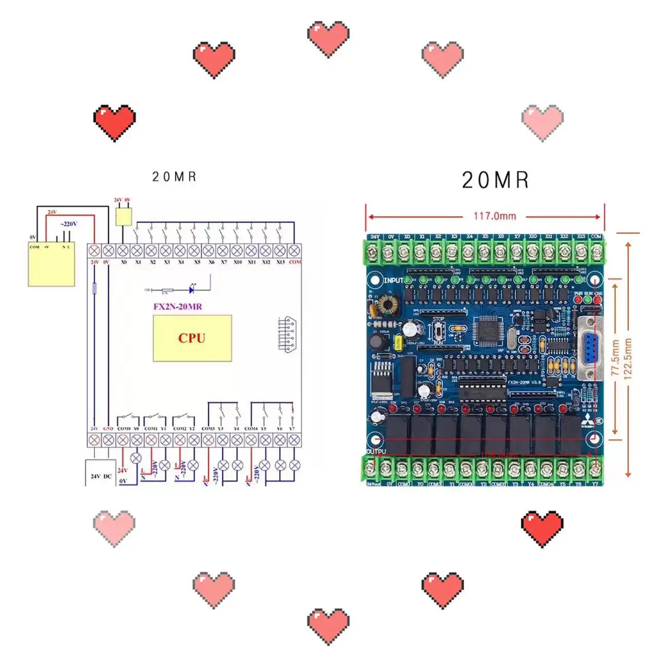 Controller programmabile FX2N-20MR PLC scheda di controllo industriale 12 ingressi 8 uscite 24V 5A download online testo spegnimento tenere