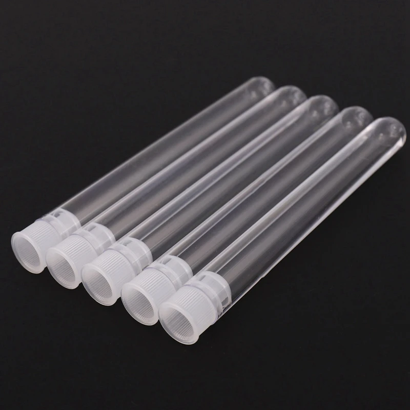 500Pcs Clear Plastic Test Tube With Cap 12X100mm U-Shaped Bottom Long Transparent Test Tube Lab Supplies