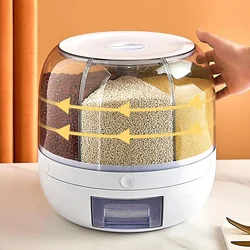 360 Degree Rotating Rice Dispenser Sealed Dry Cereal Grain Bucket Dispenser Moisture-proof Kitchen Food Container Storage Box