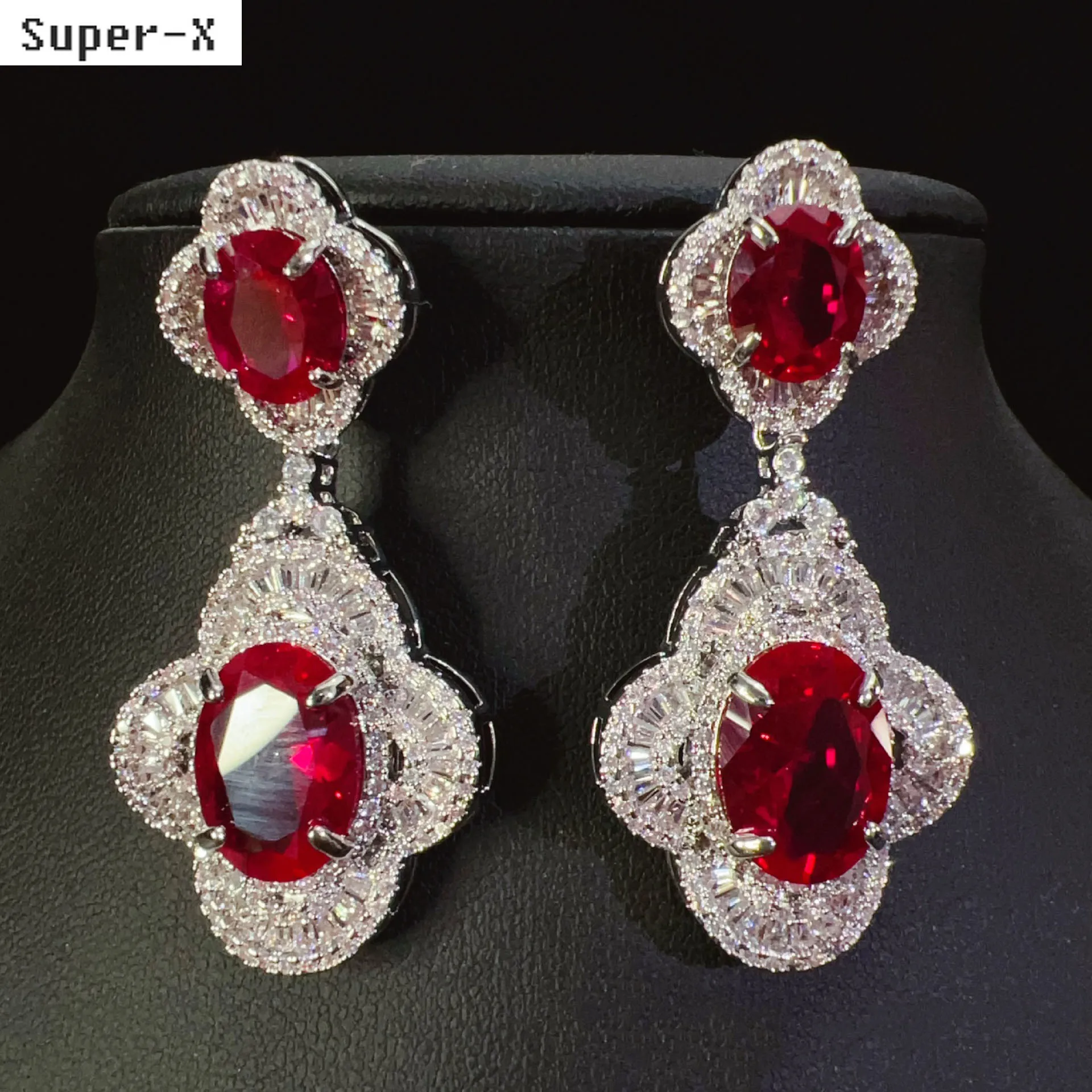 

wedding bride earrings pink red green white zircon large oval drop pendant earrings for women dinner party luxury jewelry gift