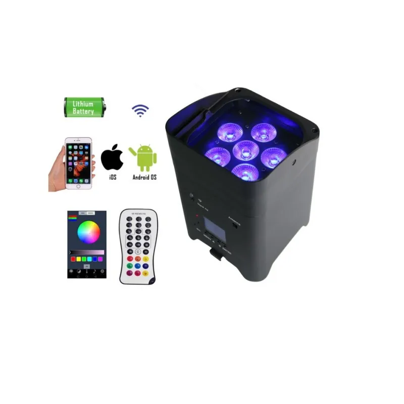 Wireless Battery Par LED 6x18W RGBWAUV 6IN1 with Flightcase Remote Portable Par LED Stage