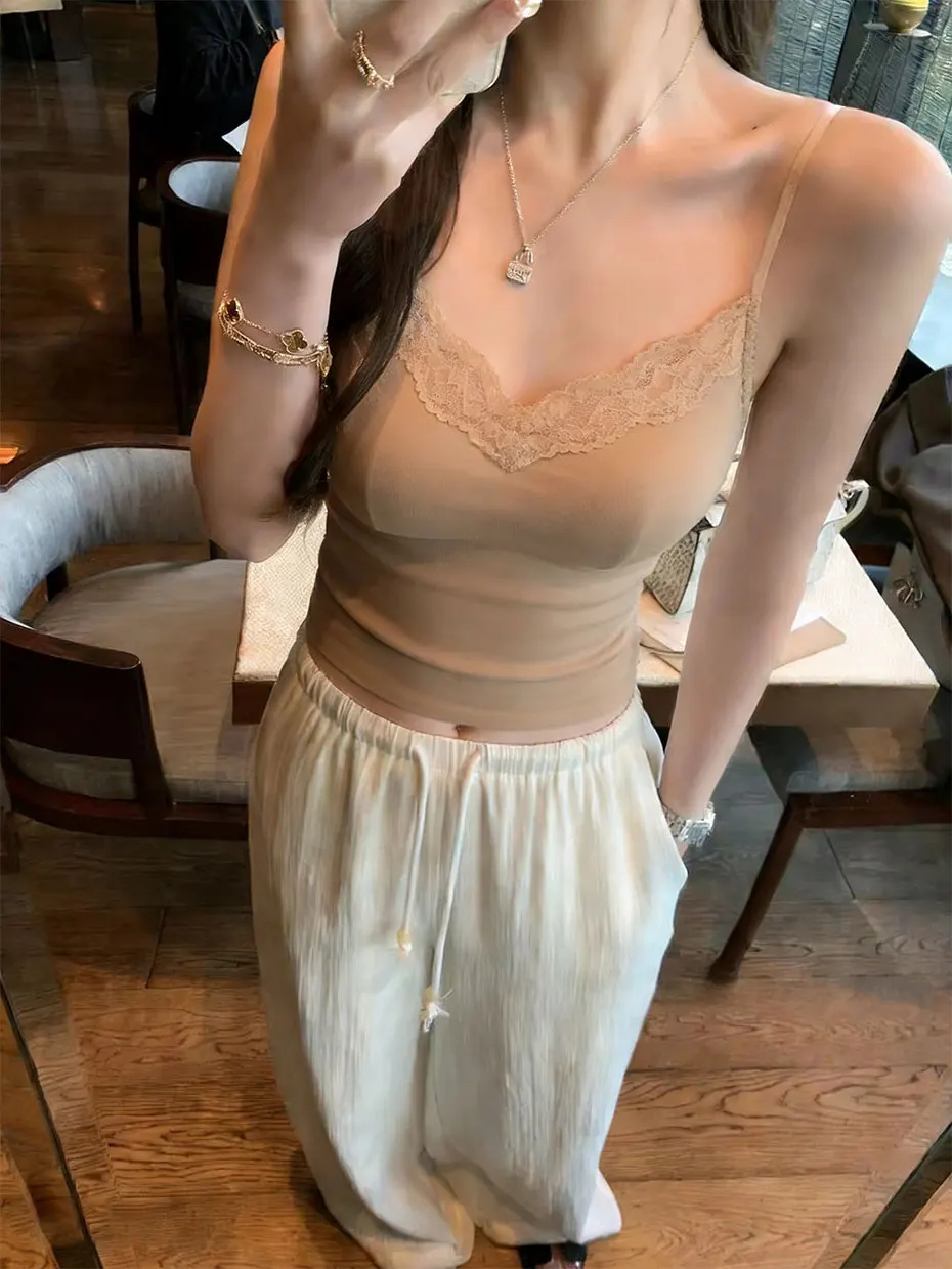 Pure Desire Lace Strap Vest Women's Outerwear with Chest Pad Beautiful Back Bra Integrated Base Top Citywalk Casual Leisure