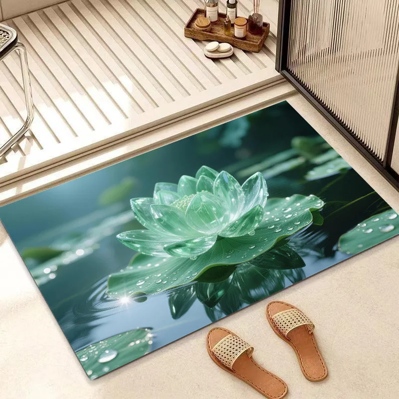 Lotus Flower Bath Mat Bathroom Shower Rug Rectangular Small Area Rugs Entrance Doorway Kitchen Floor Mat
