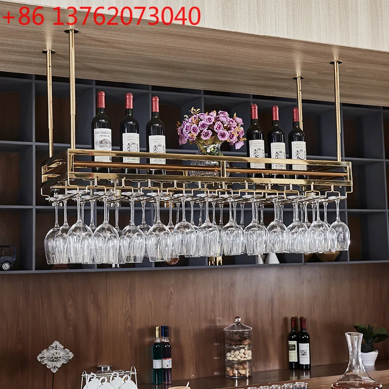 Stainless steel wine glass holder hanging upside down, household bar counter, wine rack hanging European style