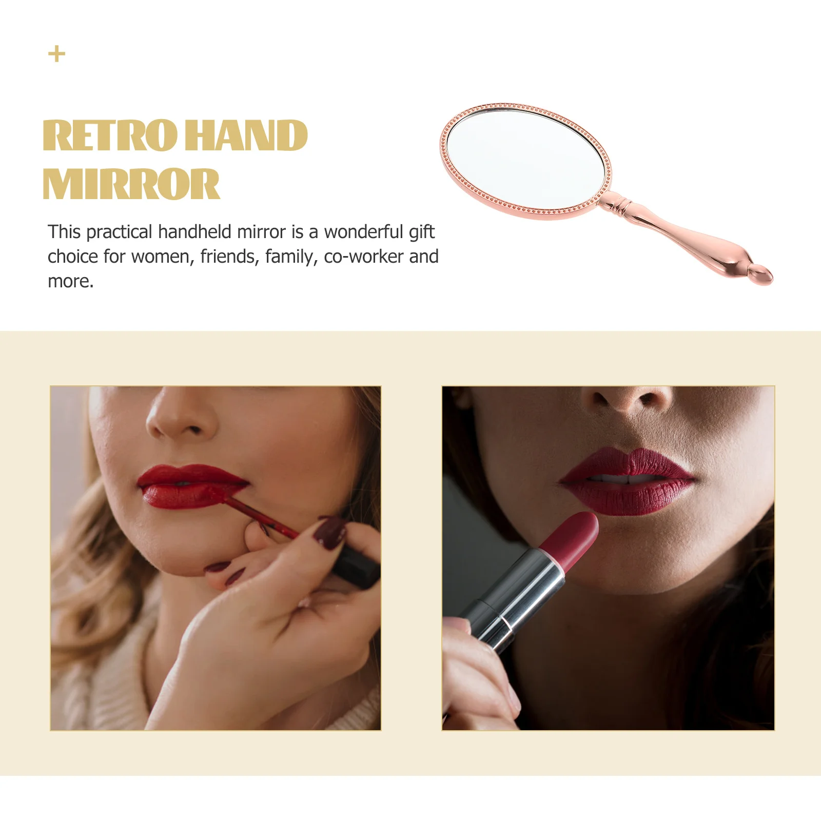 Handheld Mirror Vintage Style Premium Zinc Alloy Practical Gift for Women Friends Family Coworker Retro Hand Mirror