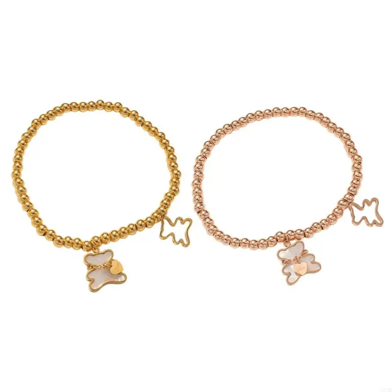 Elegant Women's Bracelet Featuring Hollow Out  Little Bear and Beads Youthful Beaded Bracelet Accessory for Parties