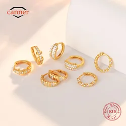 CANNER 925 Sterling Silver Small-circle Geometry Zircon Hoop Earring For Women 18K Gold Ins Versatile Fine Jewelry Party Gift
