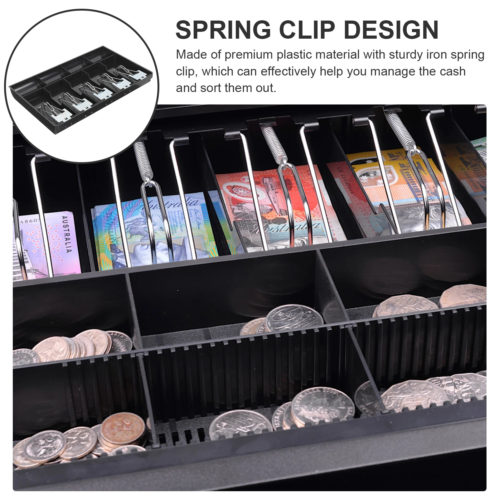 

Drawer Tray 5 Paper 4 Coin Compartments Organizer For Cash Register Retail Shop Supermarket Money Folder