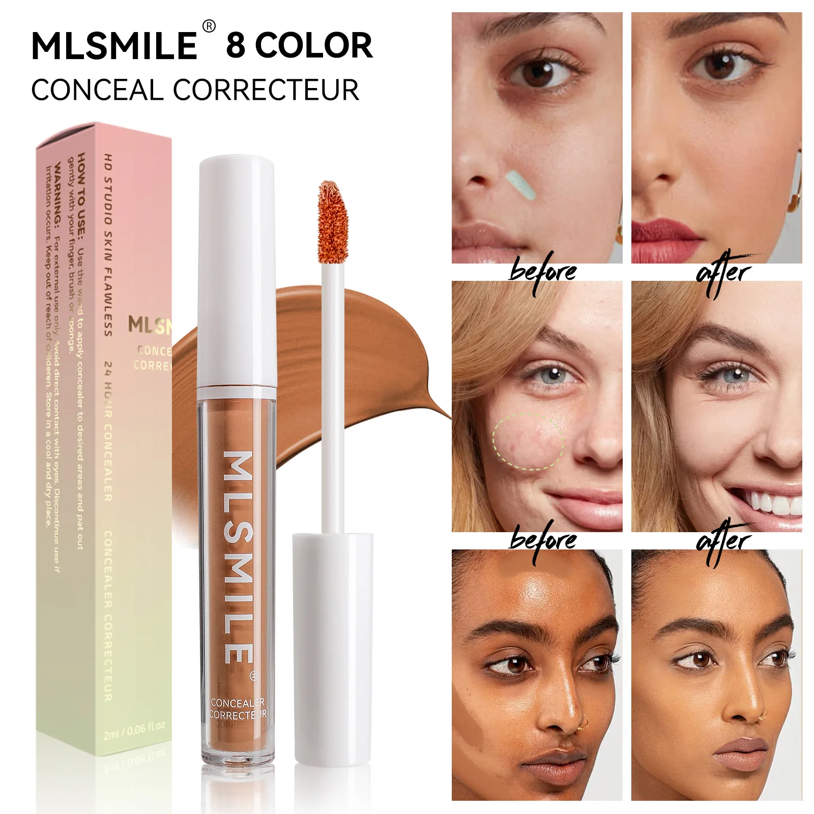 

High Coverage Concealer Corrector Anti Dark Circle Freckle Waterproof Foundation Highlighter Pen for Face Makeup Base Cosmetic