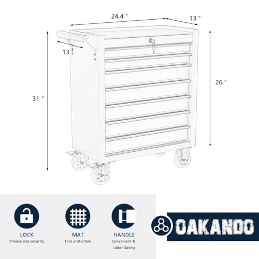 Metal Rolling Tool Chest with Wheels, Tool Storage Cabinet with Locking System Toolbox with Wheels for Garage, Warehouse, Works