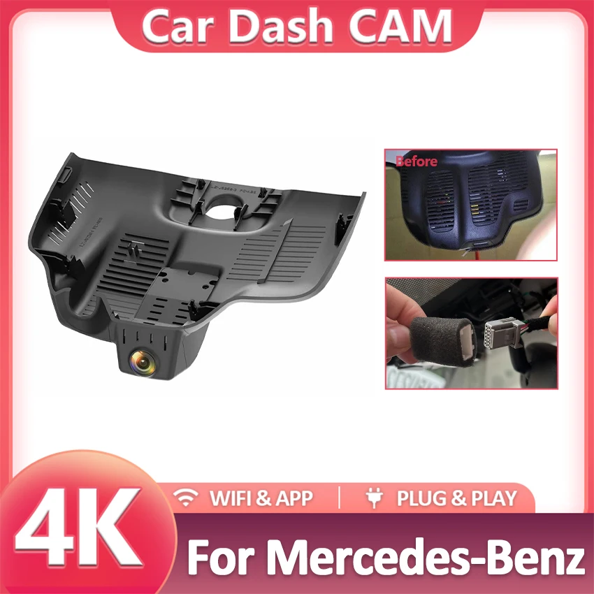 

Видеорегистратор для Mercedes-Benz MB E Class E300L E350L 4MATIC 2021 2022 2023, 4K Автомобильный видеорегистратор с управлением через приложение, Dashcam 2160P