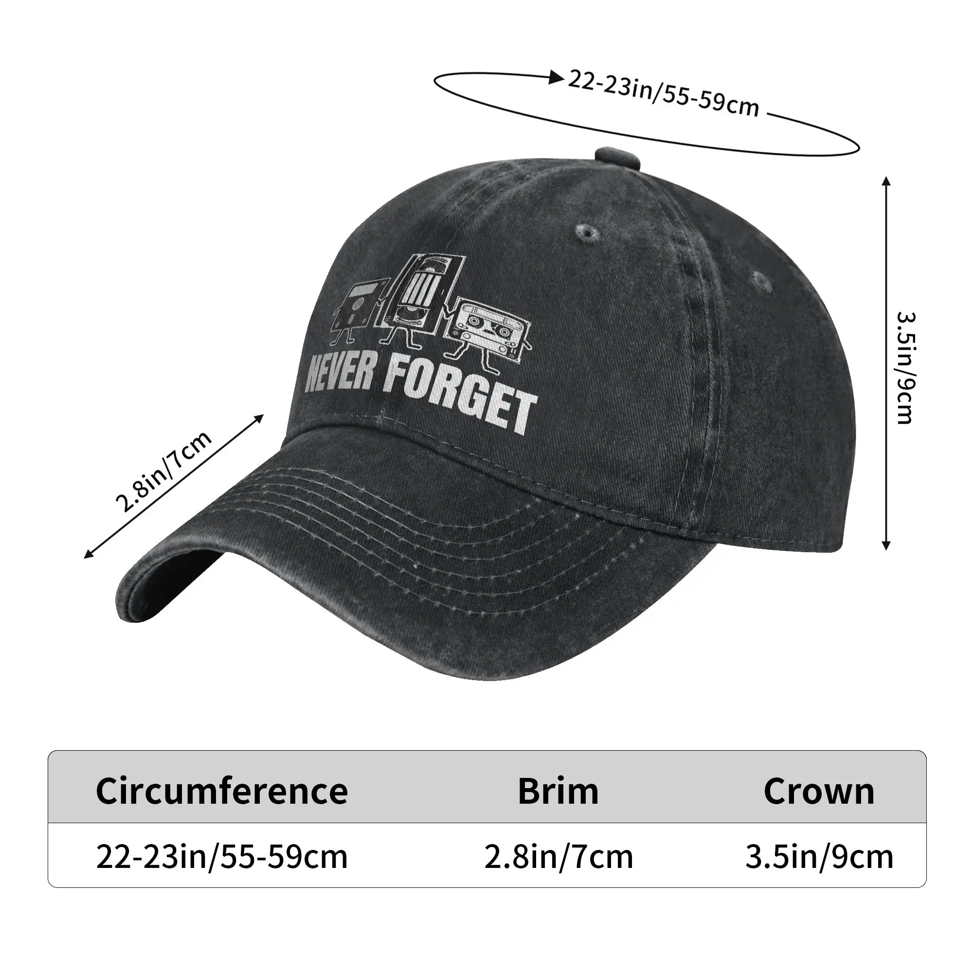 Never Forget Audio Cassette  Sun Baseball Cap  Stylish Female Male Washed  Hats Wholesale Print Running Hippie Snapback Cap Gift