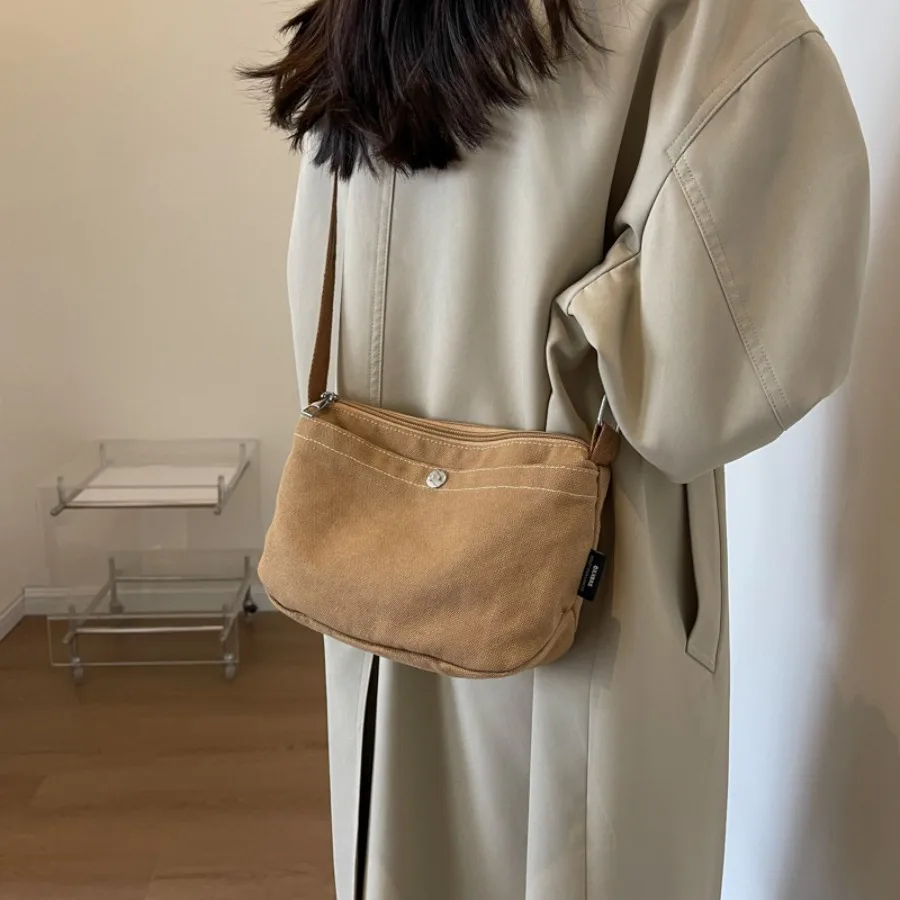 

Fashion texture simple Japanese canvas pure color casual hundred matching commuting single shoulder crossbody women's bags