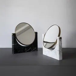 Natural Marble 360 Degree Rotating Makeup Vanity Mirror Golden Desktop Double Sided 3X Magnifier Stand Bathroom Accessories