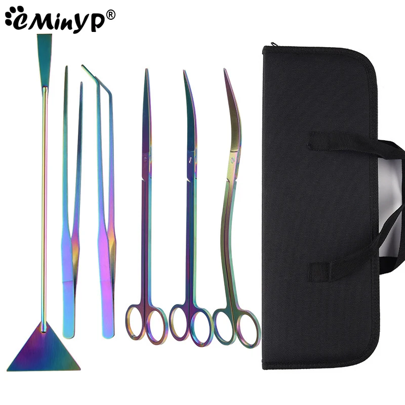 

6 in 1 Stainless Steel Aquarium Clip Plant Colorful Tweezers Scissors Shovel Plants Grass Aquatic Cleaning Tools Accessories