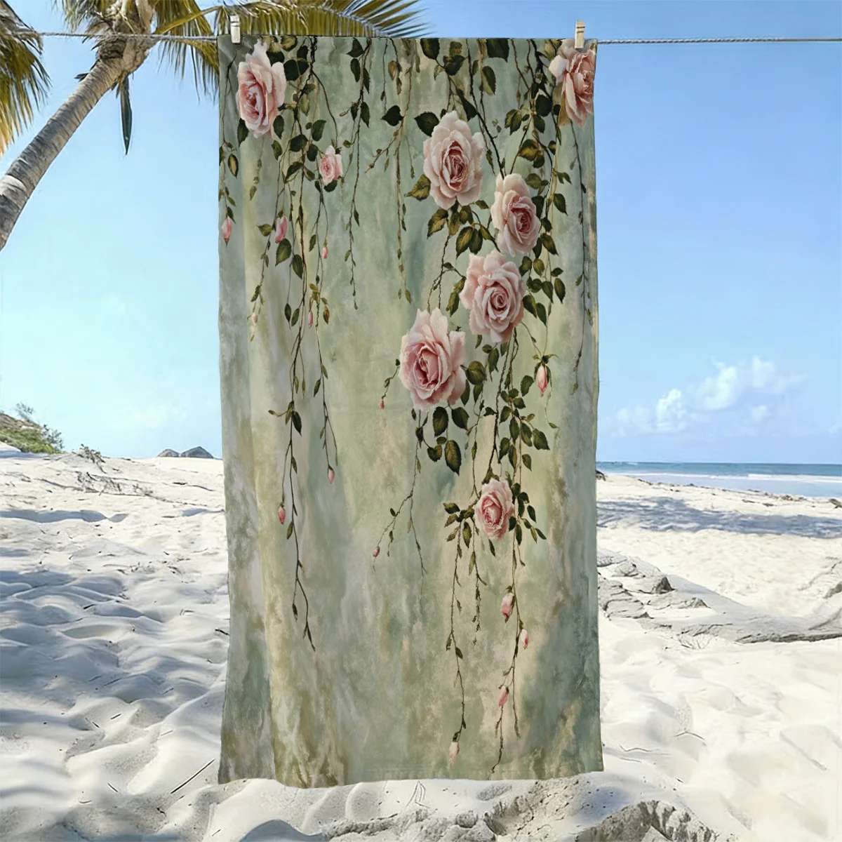 Coastal Botanical Beach Blanket Marine Ecosystem Artistic Print Summer Vacation Lounge Decor Elegant