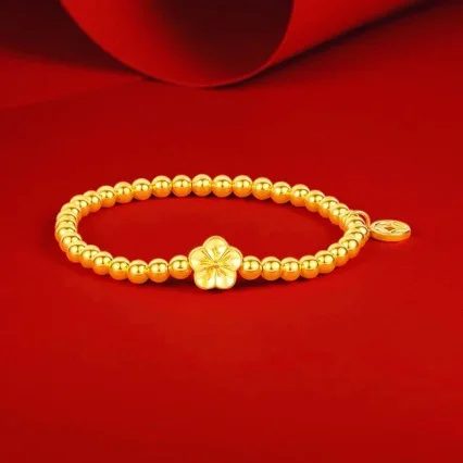 New boutique AU999 gold bracelet lucky beads bracelet female jewelry 24K pure gold wrist chain for girlfriend gift