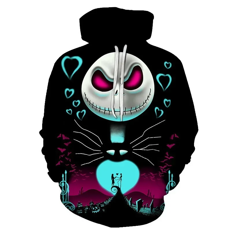 Anime Nightmare Before Christmas Hoodies for Men Women Jack Skellington Cosplay 3D Print Streetwear Funny Pullover Sweatshirts