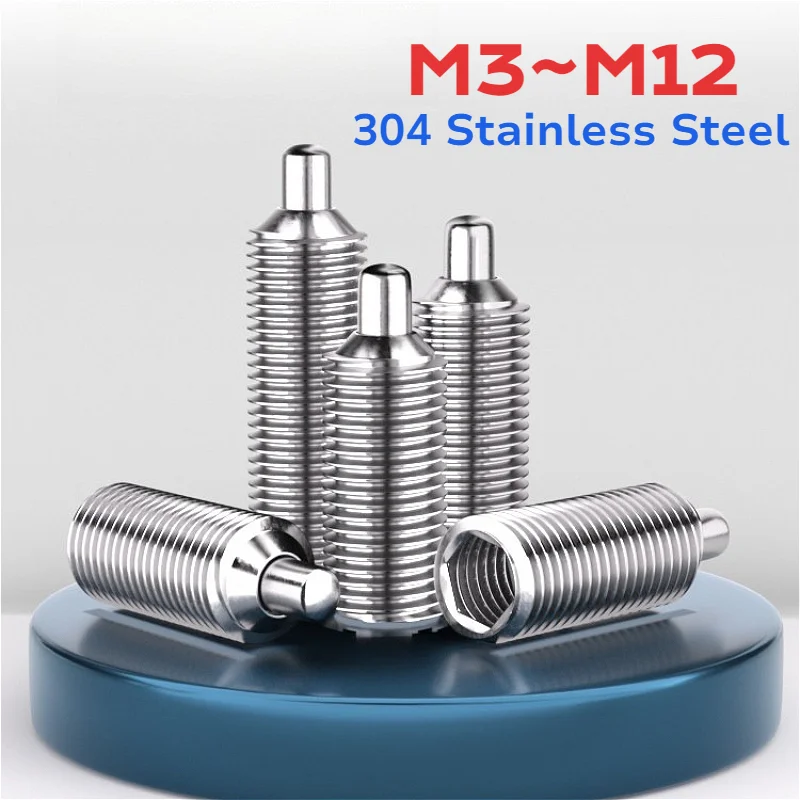 304 Stainless Steel Spring Plunger With Round-ended M3~M12 Hex Socket Screw With Spring Pins Thread Pin Grub Point Set Screw