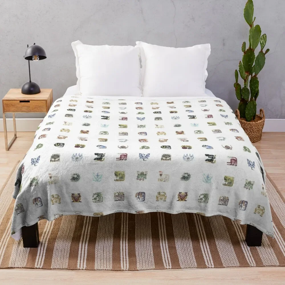 

Monster Hunter World Tiled Icons Throw Blanket Stain Resistant Cozy Warm Blanket