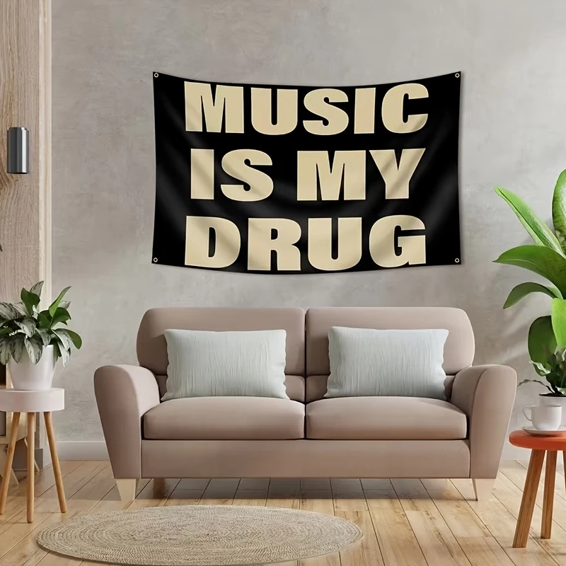 VIKAMA Music Is My Drug Personality Quotation Tapestry Music Lover Bedroom Music Studio Hanging Cloth Home Decoration