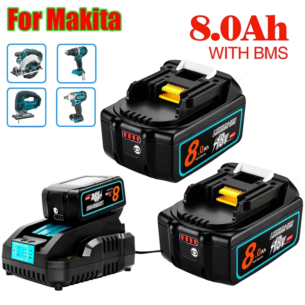 

18V Battery for Makita BL1860 Li-ion 18v 8Ah BL1840B BL1860 BL1890 BL1815 BL1830 BL1835 Cordless Drills Batteries LXT 400