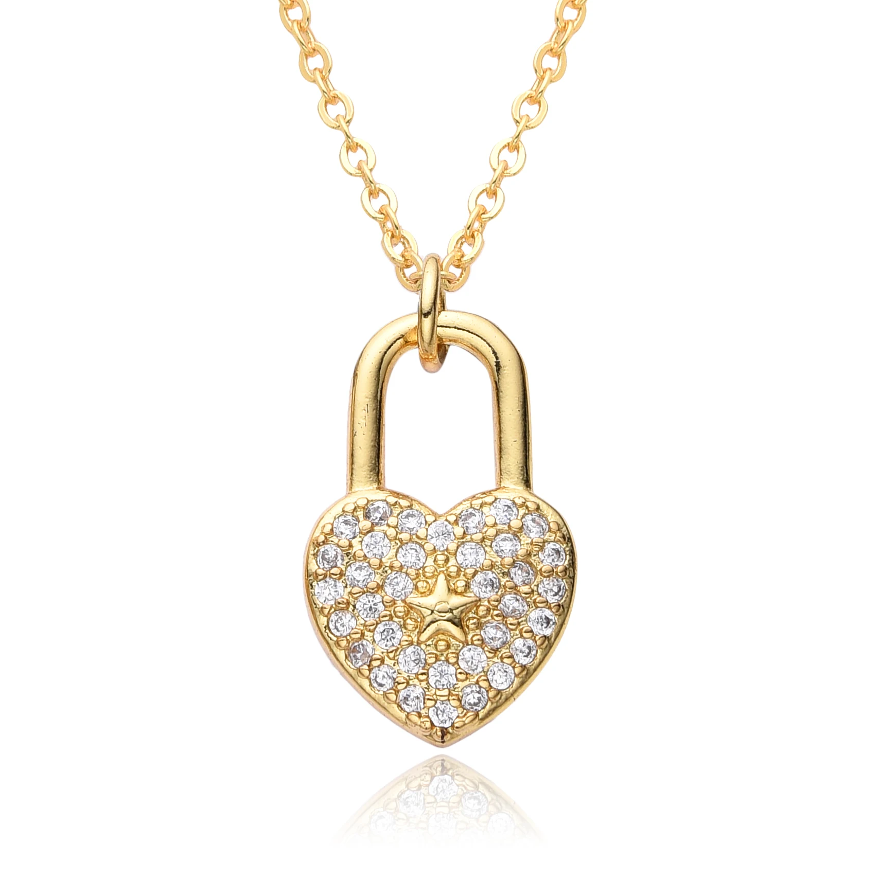 New KPOP Gold Color Love Lock Pendant Micro-inlaid Zircon Necklace for Women Heart Choker Chain Charms Jewelry Gift Wholesale