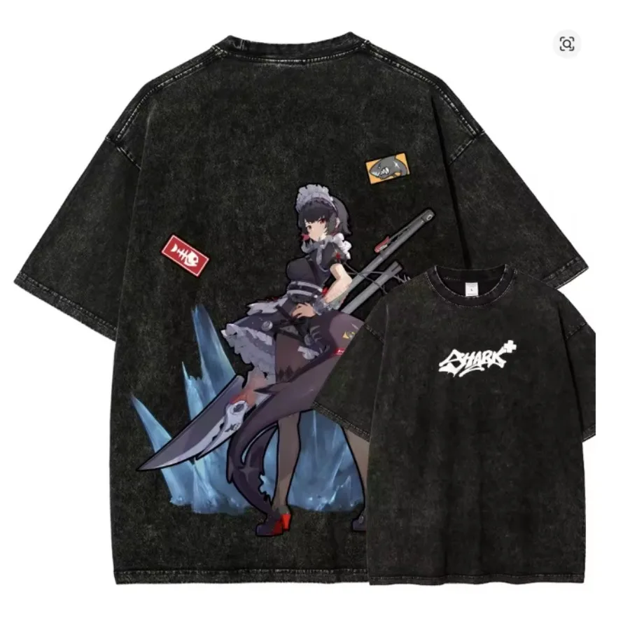 Anime Zenless Zone Zero Graphic T-Shrit Men's Vintage Washed Oversized Short Sleeve T Shirt Y2k Hip Hop Streetwear