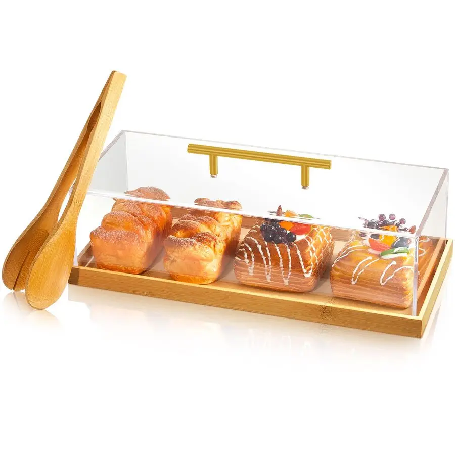 

Набор прямоугольных подносов для торта с крышкой 14 x 6 x 4 Витрина для десерта с деревянной основой Акриловая подставка для торта Держатель Сервировочный поднос для пар