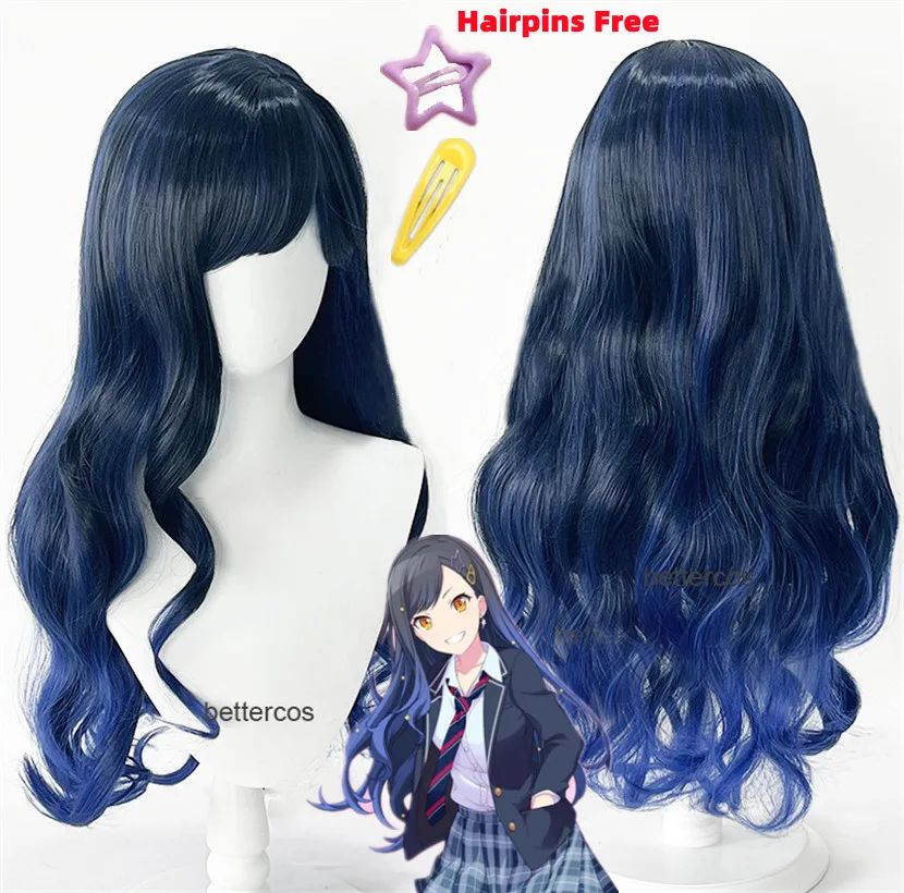 

Shiraishi An Cosplay Wig High Quality Long 70cm Blue Gradient Curly Hair Heat Resistant Synthetic Hair Party Wigs + Wig Cap