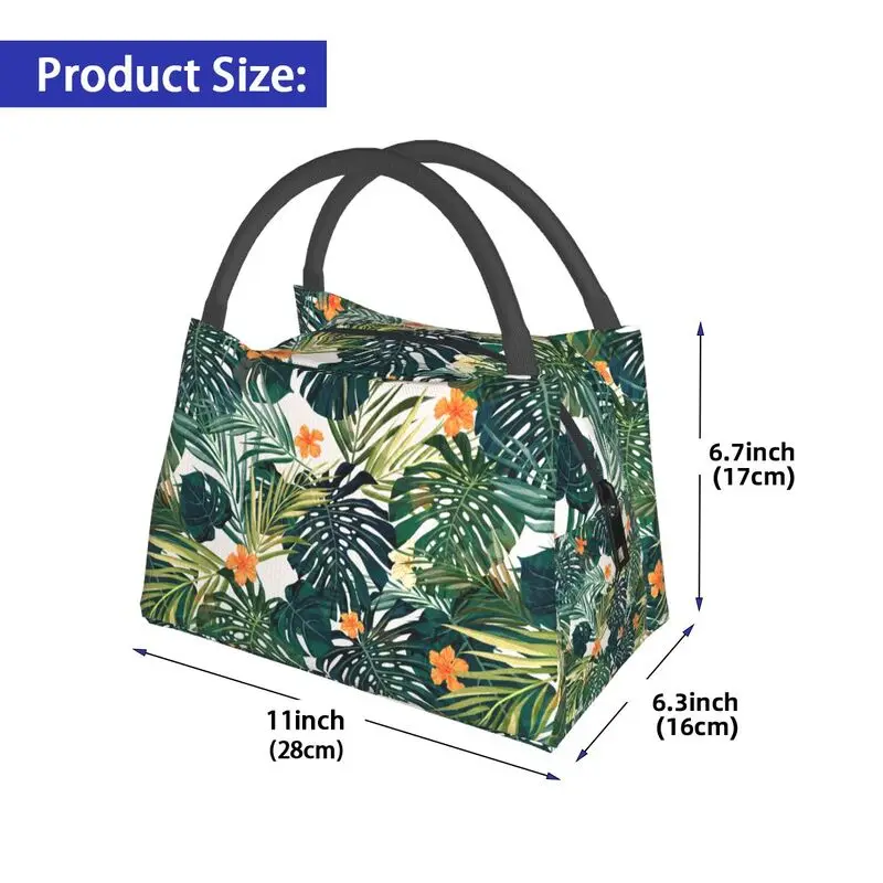 Tropical Green Leaves and Flowers Thermal Lunch Bag Large Capacity Waterproof Cooler Insulated Lunch Box for Work School Picnic