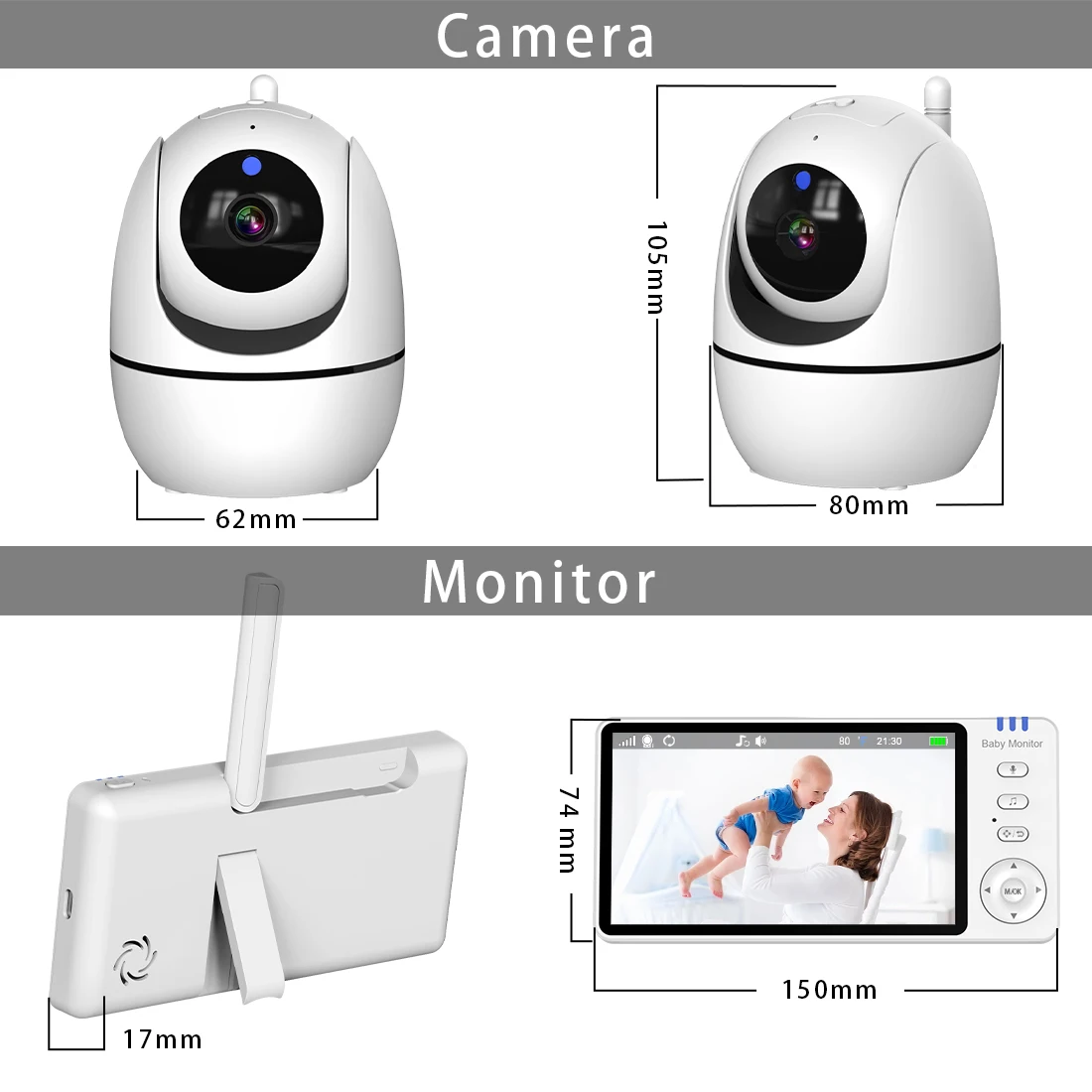 5.0 Inch Baby Monitor with Camera VOX Wireless Video Nanny 1080 HD Security Night Vision Temperature Remote Move 2 Way Audio