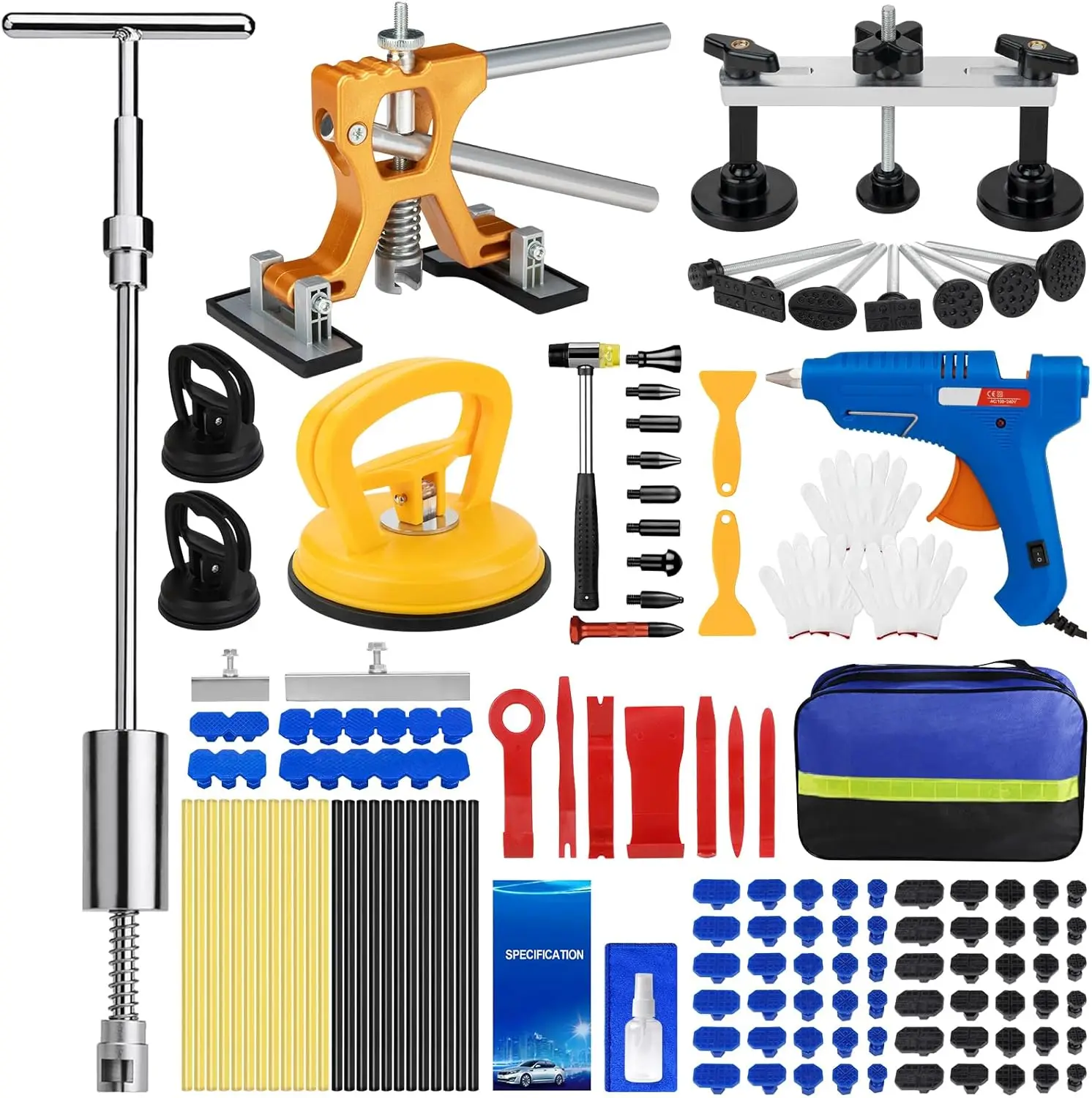 

135 PCS Paintless Dent Removal Kit with Slide Hammer, T-Bar, Lifters & Suction Cup for Car Hail Damage DIY Repair