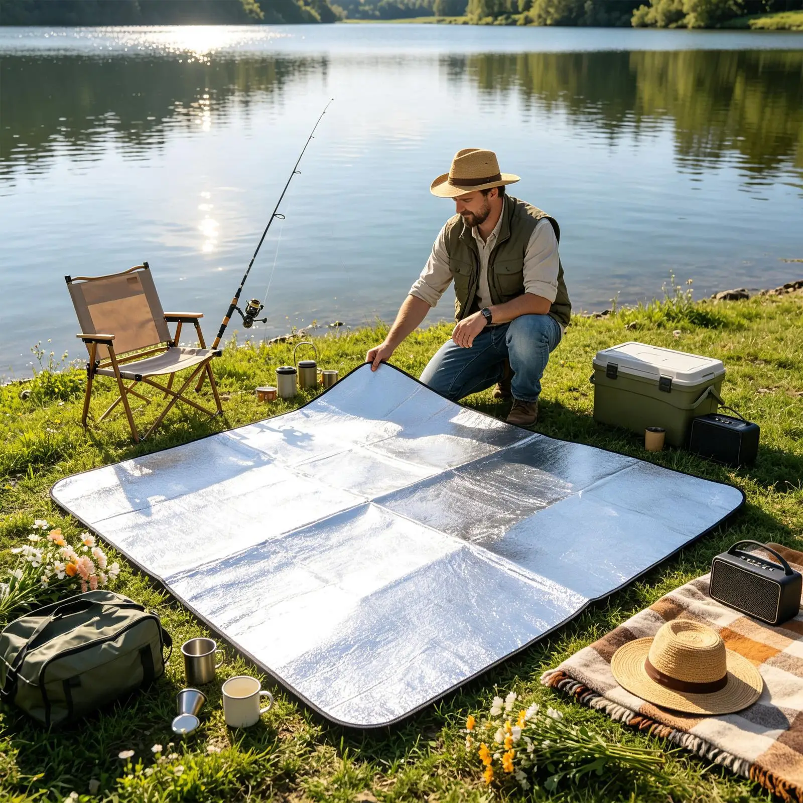 Aluminum Camping Mat Foldable Heat-Reflective Moisture-Resistant Pad Aluminum Foil Pad Picnic Blanket For Beach Picnic Backyard