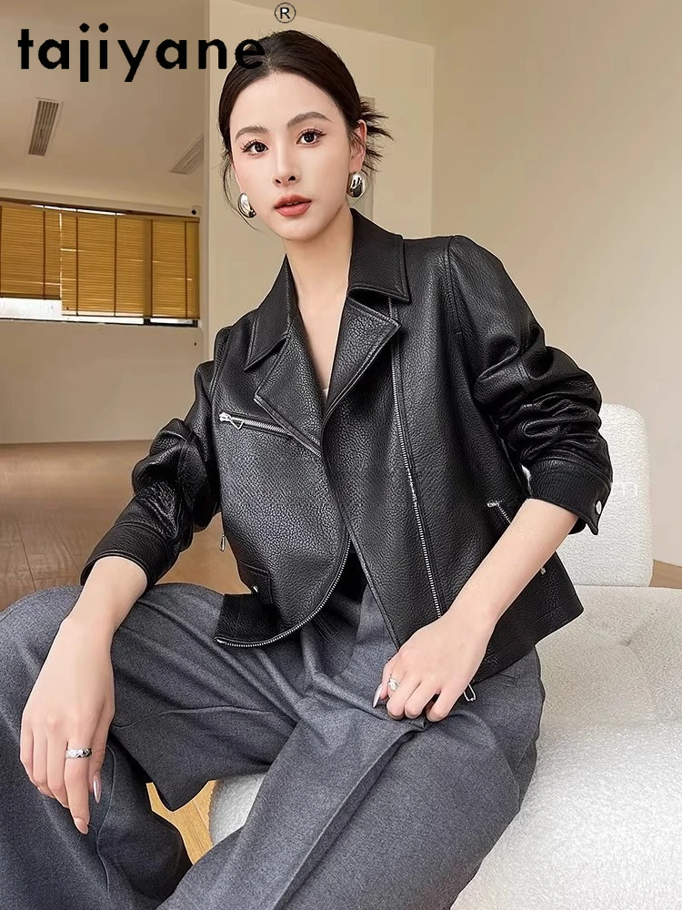 TAJIYANE 리얼 탑 레이어 양가죽 재킷 여성 리치 패턴 가죽 코트 짧은 천연 가죽 재킷 2025 가을 의류 신상 아우터