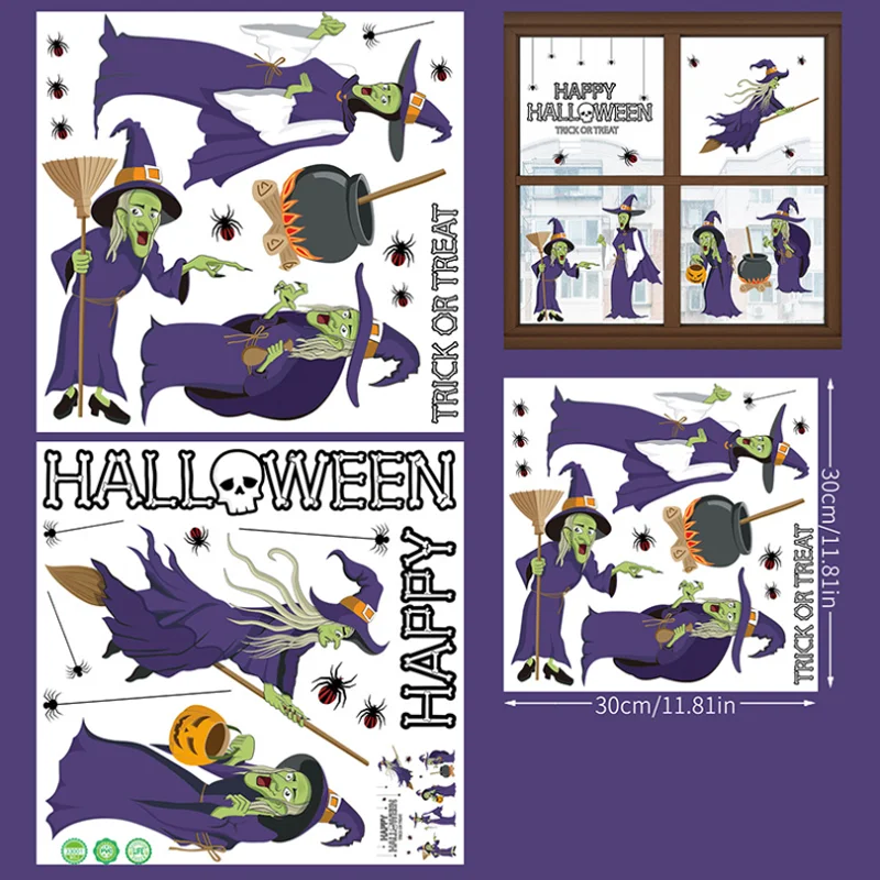 Halloween Witch Static Electricity Window Sticker Party Bedroom Living Room Mall Classroom Decora Sticker Waterproof Antifouling