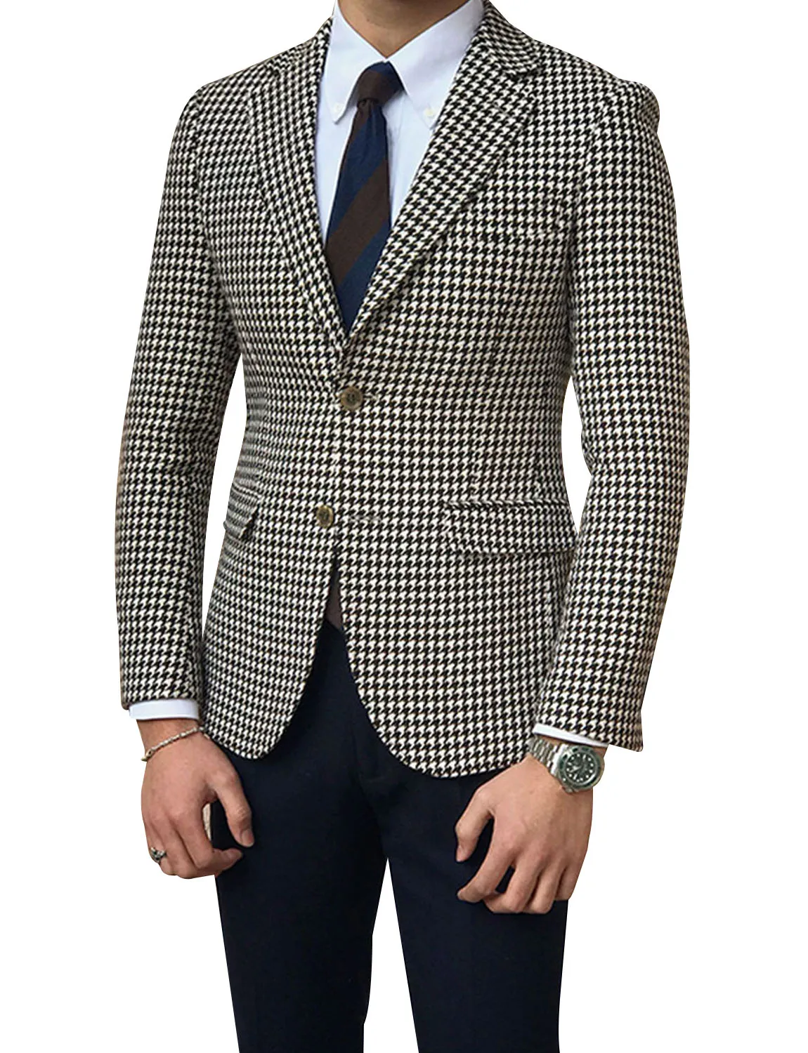 

Men's Suit Blazer Two Buttons Houndstooth Wedding party Jacket