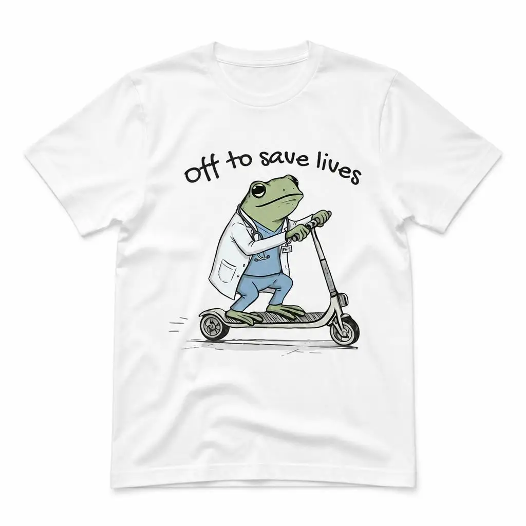Off to Save Lives Funny Frog Physician Assistant T Shirt 100% Cotton Clothing Short Sleeve Round Collar Tees Graphic T-Shirt