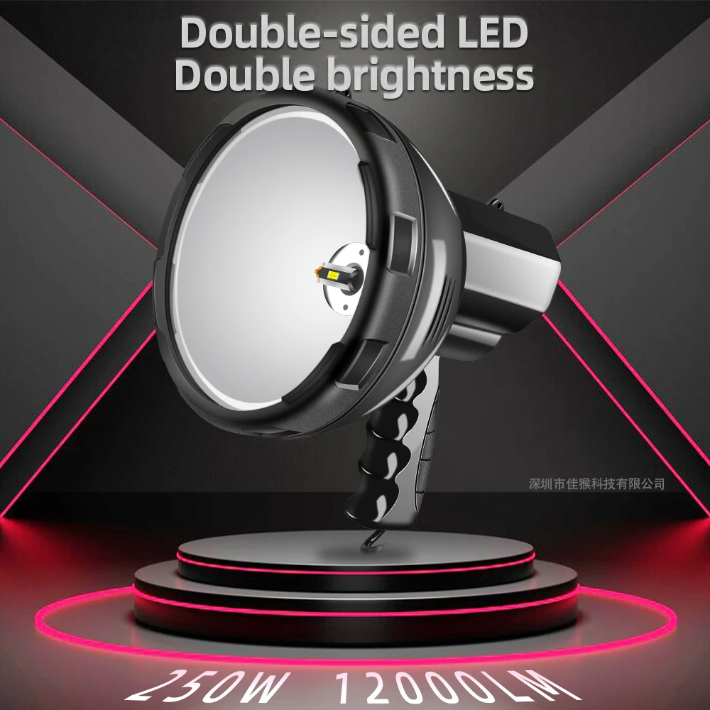 High Lumen Flashlight 12000lm Double-sided LED Flashlight 250W Double Brightness Hunting Spotlight 12v Camping Lamp Work Light