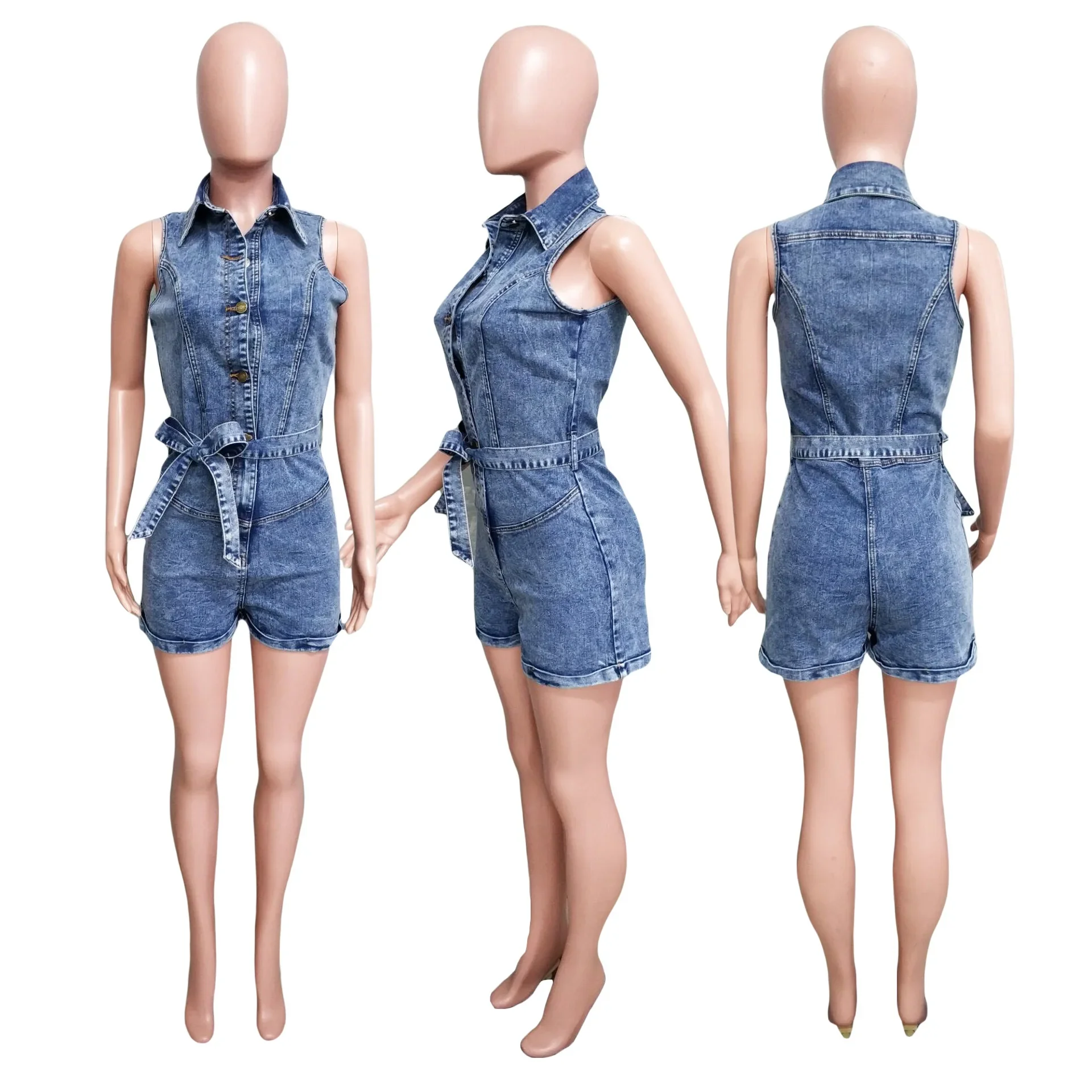 Tute estive in Denim Sexy Y2K Streetwear 2024 tuta da donna tuta corta elegante aderente tuta intera tasca Cargo